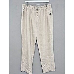 NEW Como Vintage Paperbag Linen Blend Elastic Waist Ankle Pants Khaki Summer XXL